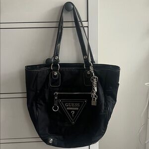 GUESS Black Nylon Tote with Silver Hardware